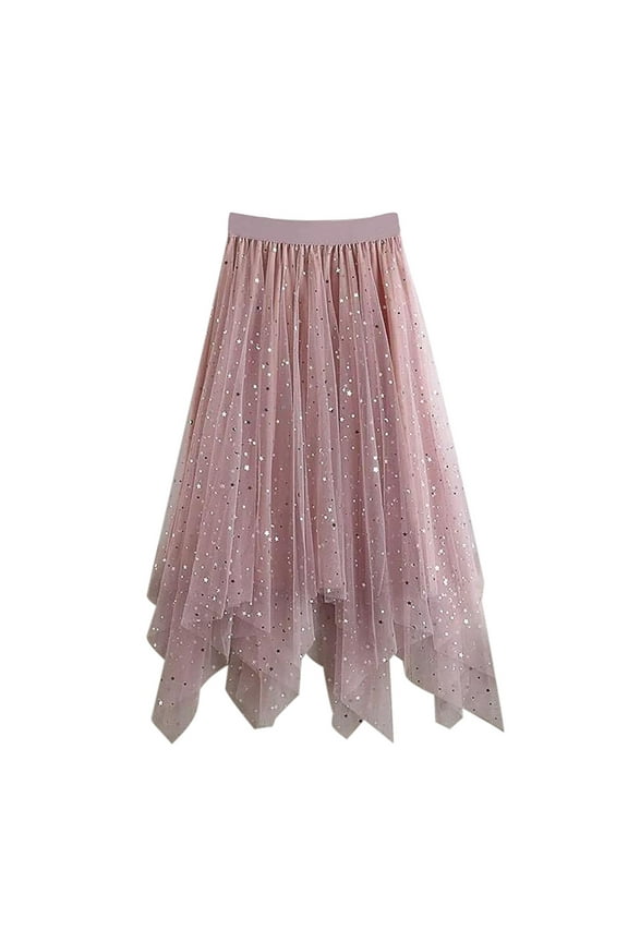Little Girls Kids Star Sequin Tulle Skirts For Long Sequin Skirt Tutu High Low Skirt Sparkly Layered Elastic Waist A Line Skirt Soft fashion