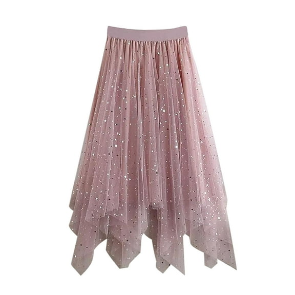 Xiulive Little Girls Kids Star Sequin Tulle Skirts For Long Sequin Skirt Tutu High Low Skirt Sparkly Layered Elastic Waist A Line Skirt Casual outfits