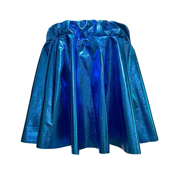 Xiuong Girls Metallic Skater Skirts Shiny Flared Holographic (Blue,5-6 Years)