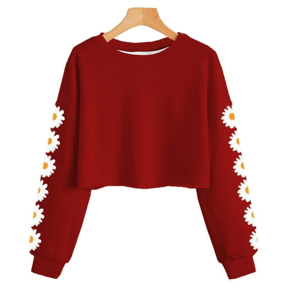Xiuong Kids Crop Tops Girls Long Sleeve Tee Shirts Cute Daisy Pinted Fashion Sweatshirt Pullover Top (,4-5 Years)