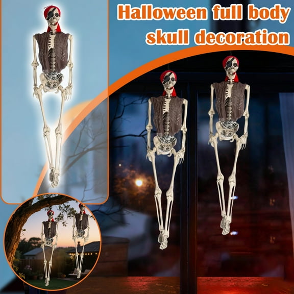 Xiwaer 15.7 inch Halloween Pirate Skeleton - Posable with Glowing Eyes & Luminescent Paint, Full Body Life-Like Bones for Indoor Outdoor Halloween Decorations