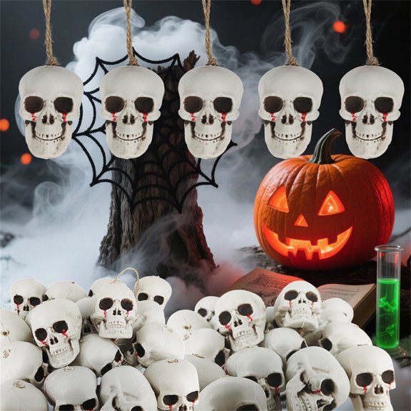Xiwaer 3pc Halloween Bleeding Skull Hanging Tree Ornament Decor Plastic Mini Halloween Small Skeleton Head Decoration Hanging Ornament for All Saint's Day Party Supplies(1.57x2.36x2.16inch)