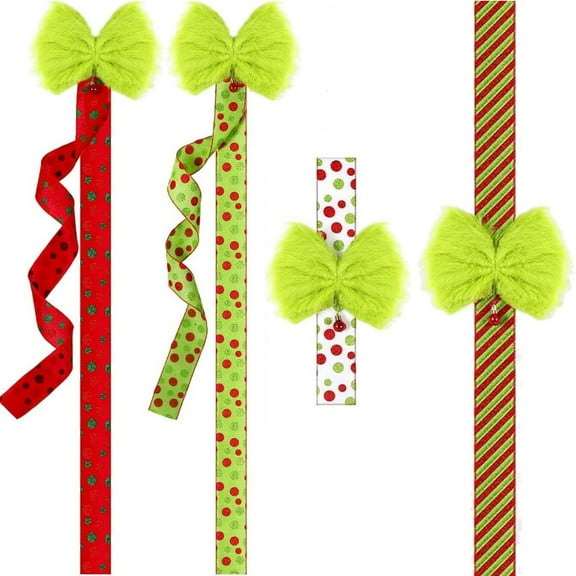 Xiwaer Christmas Cabinet Ribbon Bow Green Velvet Hanging Ornament Cabinet Door Decoration Holiday Big Bow 1