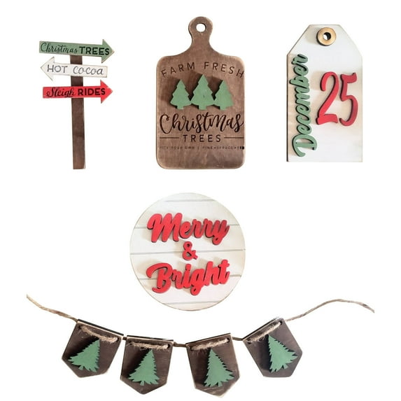 Xiwaer Christmas Tiered Tray Decor, Rustic Farm-House Xmas Wooden Signs Decorations For Kitchen Home Table Party Supplies, Tray Not Include Multicolor