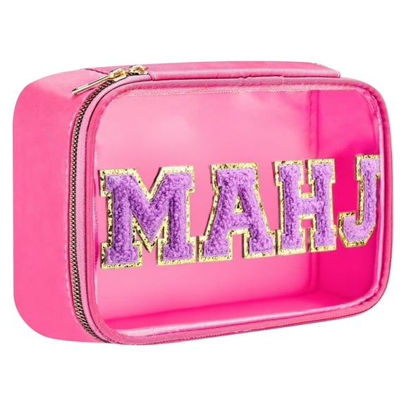 Xiwaer Empty Mahjong Tile Bag American PVC Clear Mahjong Case Size 166 Waterproof Zippered Storage Tile Holder Rack Bag for Game Lover Gift Travel,Case Only,hot red