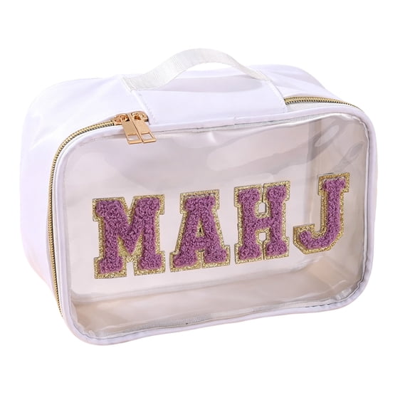 Xiwaer Mahjong Card Bag,Empty Mahjong Tile Bag American PVC Clear Mahjong Case Size 166 Waterproof Zippered Storage Tile Holder Rack Bag with Portable Handle Design,Case Only，White #08
