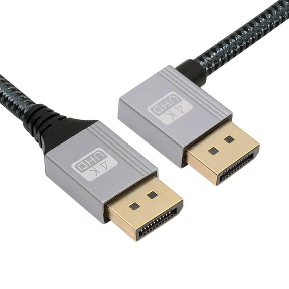 Xiwai 100cm Left Angled DisplayPort DP to DP Cable 4K 60hz Cable Silver Sleeve Ultra-HD UHD 90 Degree for Desktop Laptop Monitor Graphics Card