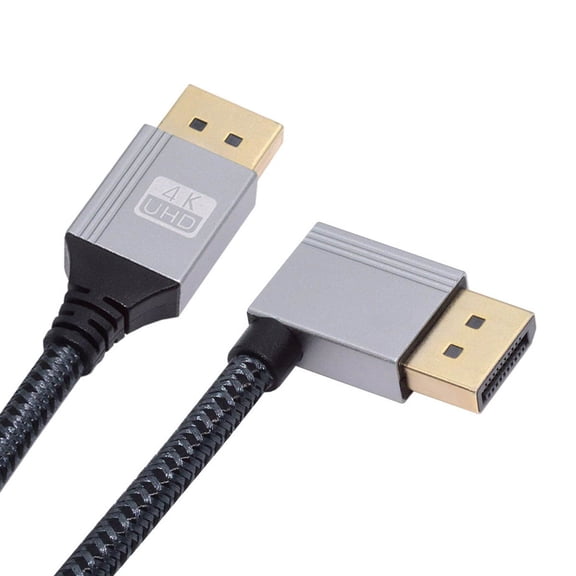 Xiwai 200cm Right Angled DisplayPort DP to DP Cable 4K 60hz Cable Silver Sleeve Ultra-HD UHD 90 Degree for Desktop Laptop Monitor Graphics Card