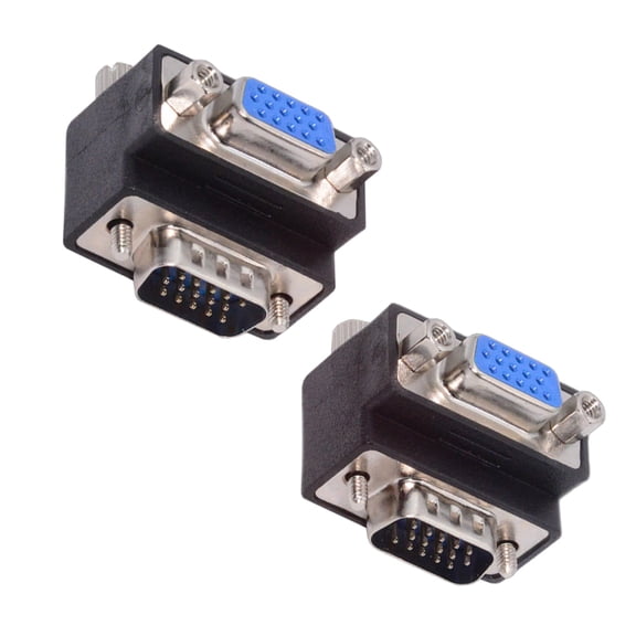 Xiwai 2pcs/lot Up & Down Angled 90 Degree VGA RGB HDB15Pin Screw Type Male to Female Nut Type Extension Adapter for Monitor Displays