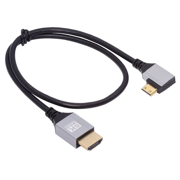 Xiwai 90 Degree Left Angled Mini HDMI 2.1 Ultra Thin HDTV Cable 8K 4K Hyper Super Flexible Slim Cord Type-A to Type-C for Camera HDTV