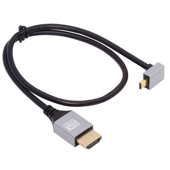 Xiwai 90 Degree Up Angled Micro HDMI 2.1 Ultra Thin HDTV Cable 8K 4K Hyper Super Flexible Slim Cord Type-A to Type-D for Camera HDTV