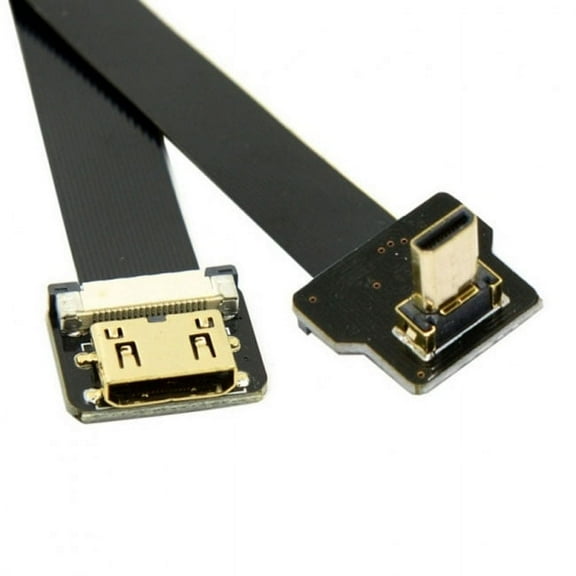 Xiwai CYFPV Up Angled 90 Degree FPV Micro HDMI Male to Mini HDMI Female FPC Flat Cable 10cm for FPV HDTV Multicopter Aerial Photography