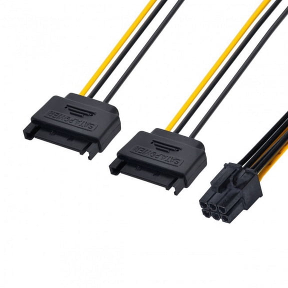 Xiwai Cable Dual two SATA 15 Pin Male M to PCI-e Express Card 6 Pin Female Graphics Video Card Power Cable 15cm