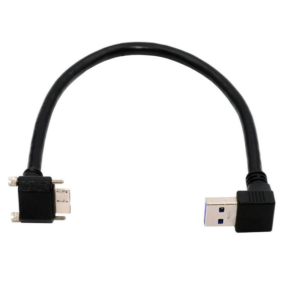 Xiwai Down Angled 90 Degree USB 3.0 A Male to Micro-B 3.0 Plug Down Angled Locking Screw Panel Cable 25cm