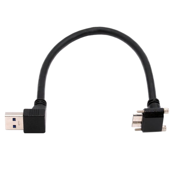 Xiwai Down Angled 90 Degree USB 3.0 A Male to Micro-B 3.0 Plug Up Angled Locking Screw Panel Cable 25cm