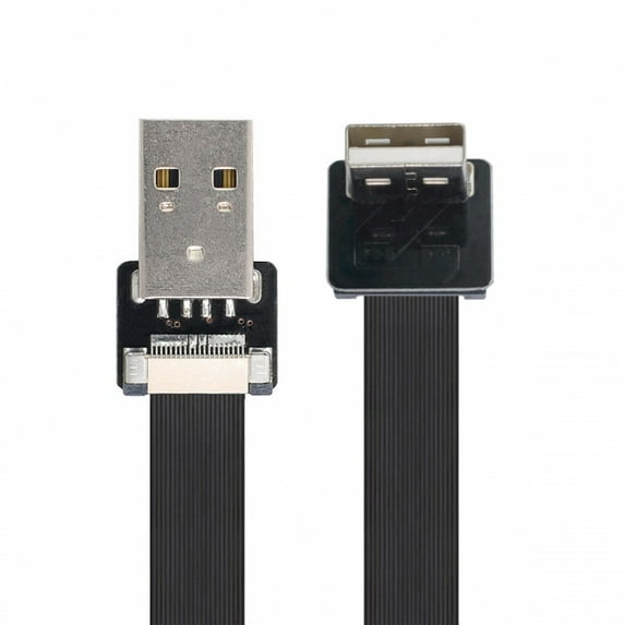 Xiwai Down Angled USB 2.0 Type-A Male to Type-A Male Data Flat Slim FPC Cable 90 Degree for FPV and Disk and Scanner and Printer