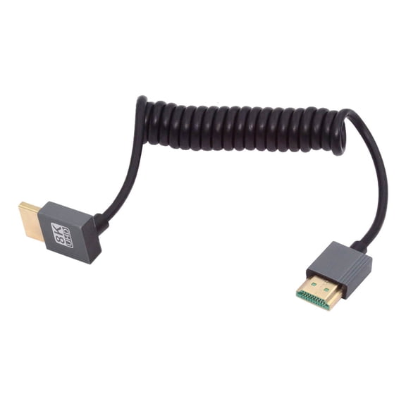 Xiwai HDMI 2.1 Male to HDMI Male 8K 60hz Stretch Coiled Cable Down Angled 90 Degree for HDTV Computer Laptop Monitor