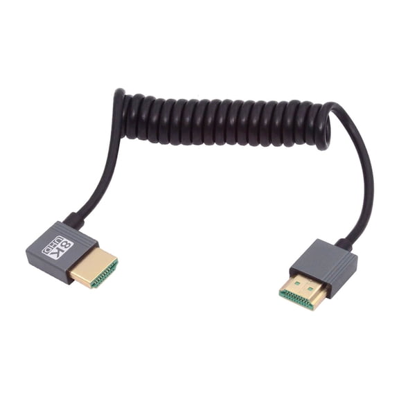 Xiwai HDMI 2.1 Male to HDMI Male 8K 60hz Stretch Coiled Cable Left Angled 90 Degree for HDTV Computer Laptop Monitor