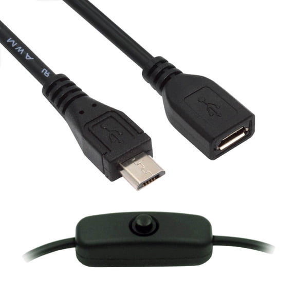 Xiwai Micro USB2.0 Cable with On Off Power Switch Button Micro 5Pin Male to Female for DC 5V Desk Lamp Fan Camera