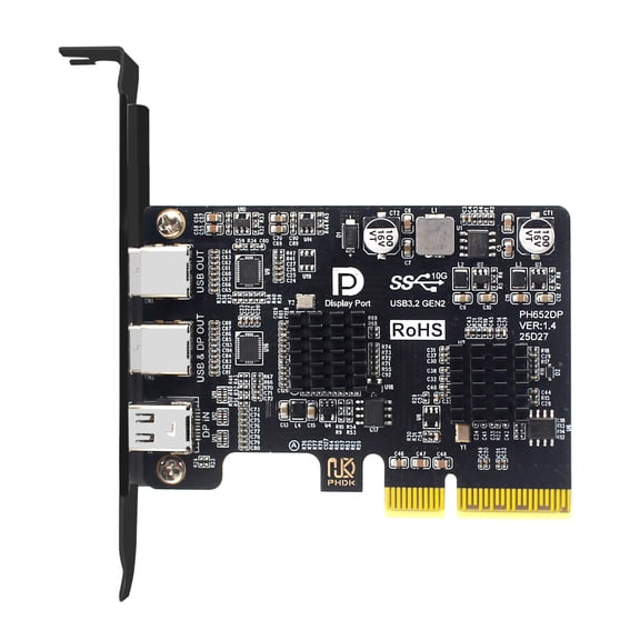Xiwai PCI-E Express 4x & Mini Displayport 1.4 Input to Dual 10Gbps USB 3.1 Type-C USB-C & 4K 60hz Output Desktop Graphics Expansion Card Adapter ASM3142