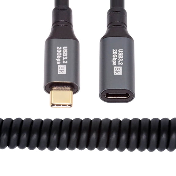 Xiwai Stretch Coiled USB-C USB4 Cable 20Gbps 100W 8K for Laptop Keyboard Tablet Type-C Male to Female Extension Cable Power & Data