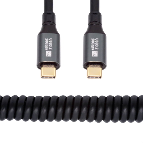 Xiwai Stretch Coiled USB-C USB4 Cable 20Gbps 100W 8K for Laptop Keyboard Tablet Type-C Male to Male Cable Power & Data