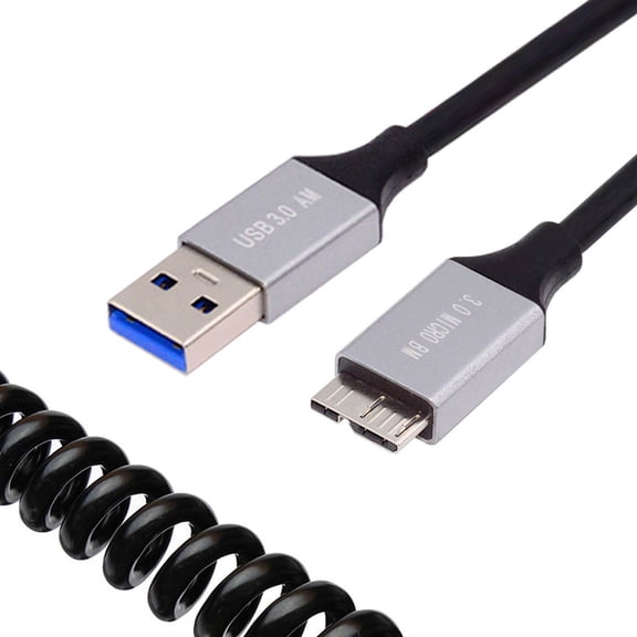 Xiwai USB 3.0 Type-A Male to Micro-USB3.0 Male Stretch Coiled Cable 100cm Extension 5Gbps for Disk Phone Camera Data