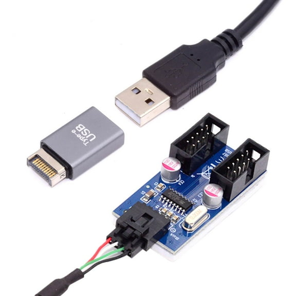 Xiwai USB 3.1 Front Panel Header Male Type-E to USB 2.0 Type-A Male 1 to 2 Female Motherboard 9pin 10pinHeader HUB Adapter Port Multiplier