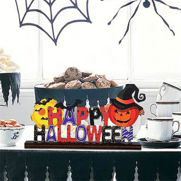 Xiware Happy Halloween Wooden Centerpiece Signs Table Decorations Happy Table Toppers With Witch Decor Decorations For Home Classroom Kitchen,as show