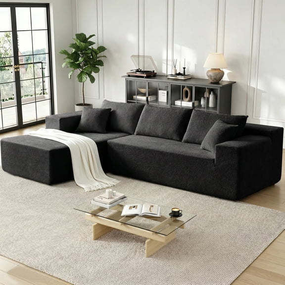 Xiweot 103" Boneless Sectional Sofa for Living Room, Memory Foam Cloud Modular Sectional Couch with Deep Seat, No Assembly Velvet L Shaped Sofa with Left Facing Chaise, Black
