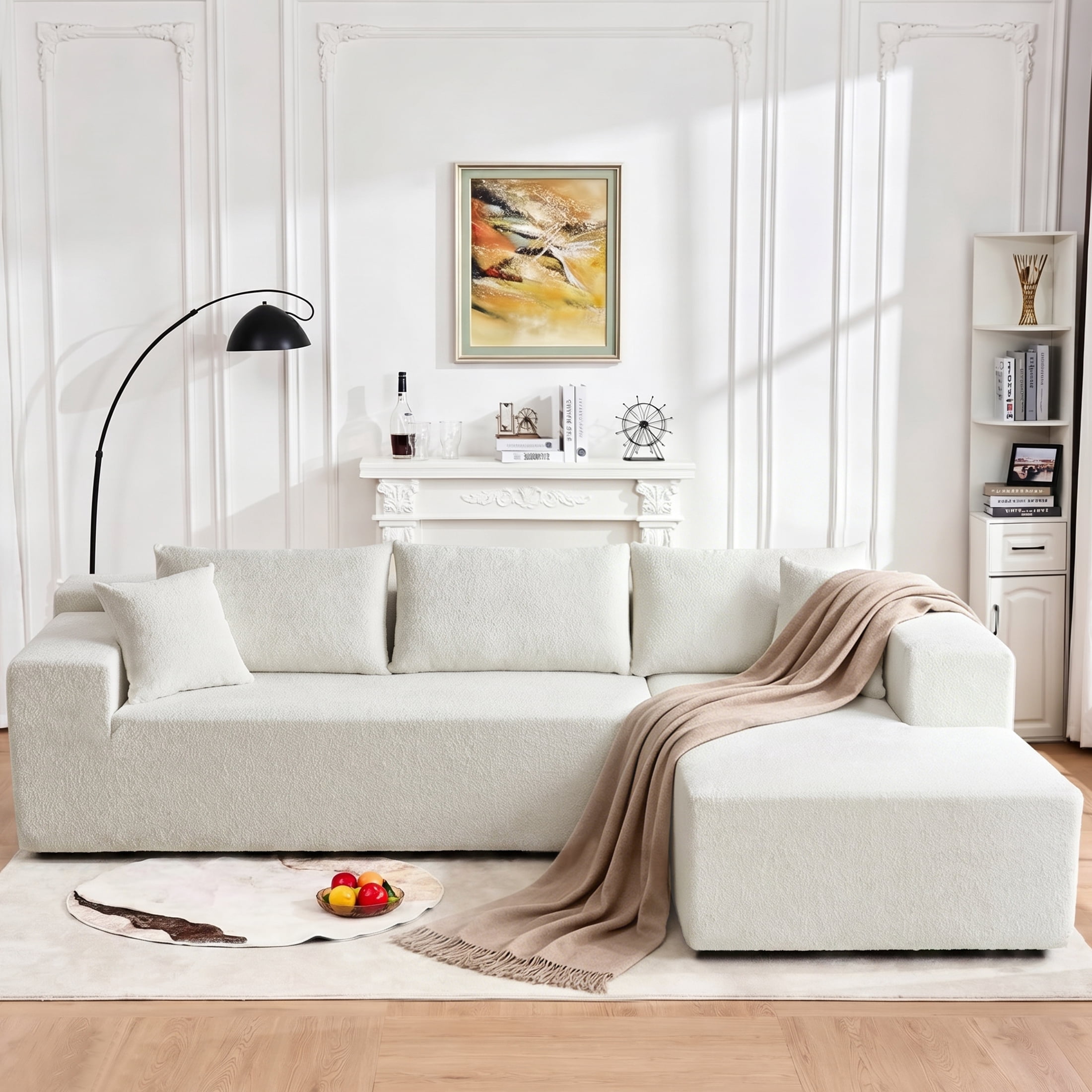 Xiweot 103" Boneless Sectional Sofa for Living Room, Memory Foam Cloud Modular Sectional Couch with Deep Seat, No Assembly Velvet L Shaped Sofa with Right Facing Chaise, Beige