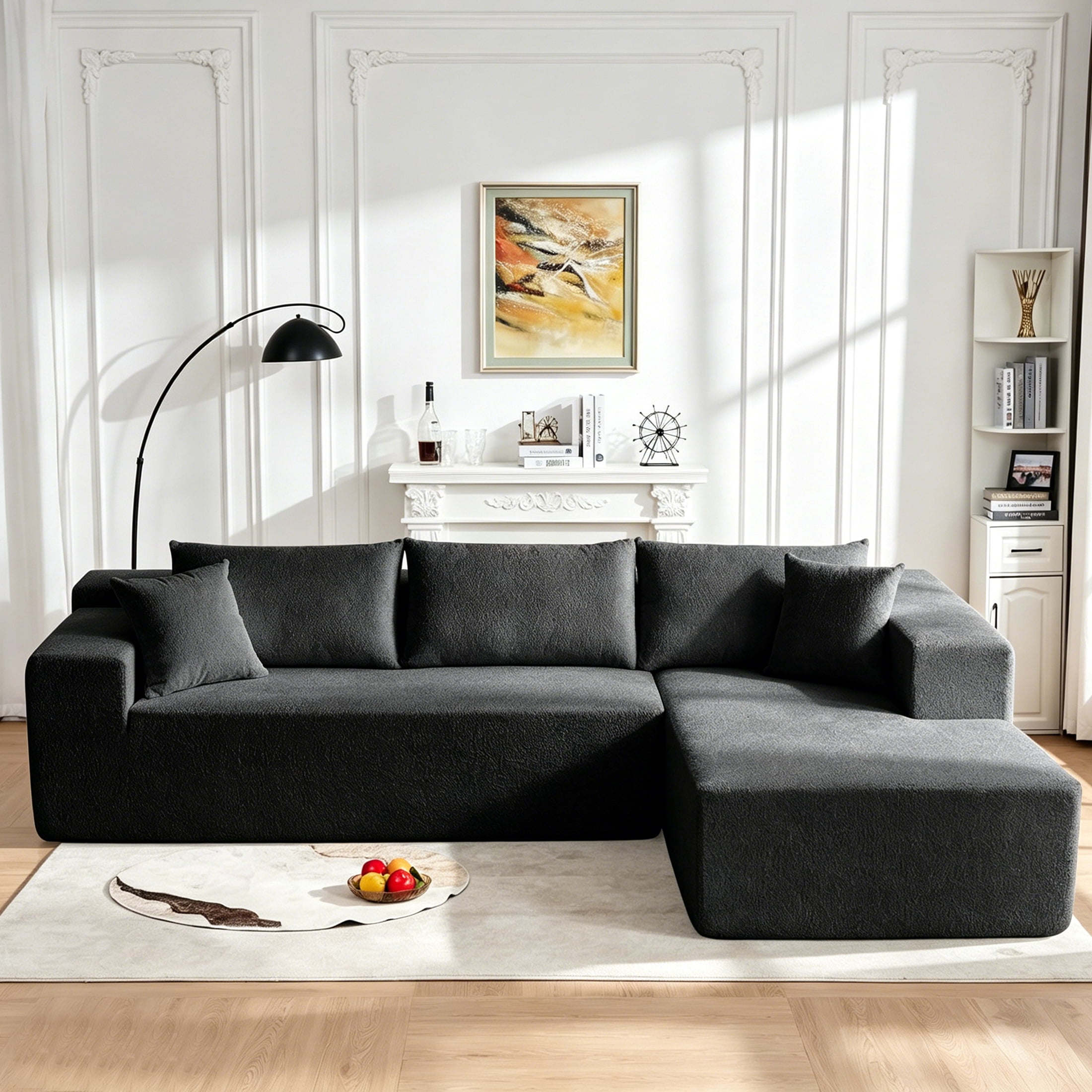 Xiweot 103" Boneless Sectional Sofa for Living Room, Memory Foam Cloud Modular Sectional Couch with Deep Seat, No Assembly Velvet L Shaped Sofa with Right Facing Chaise, Black