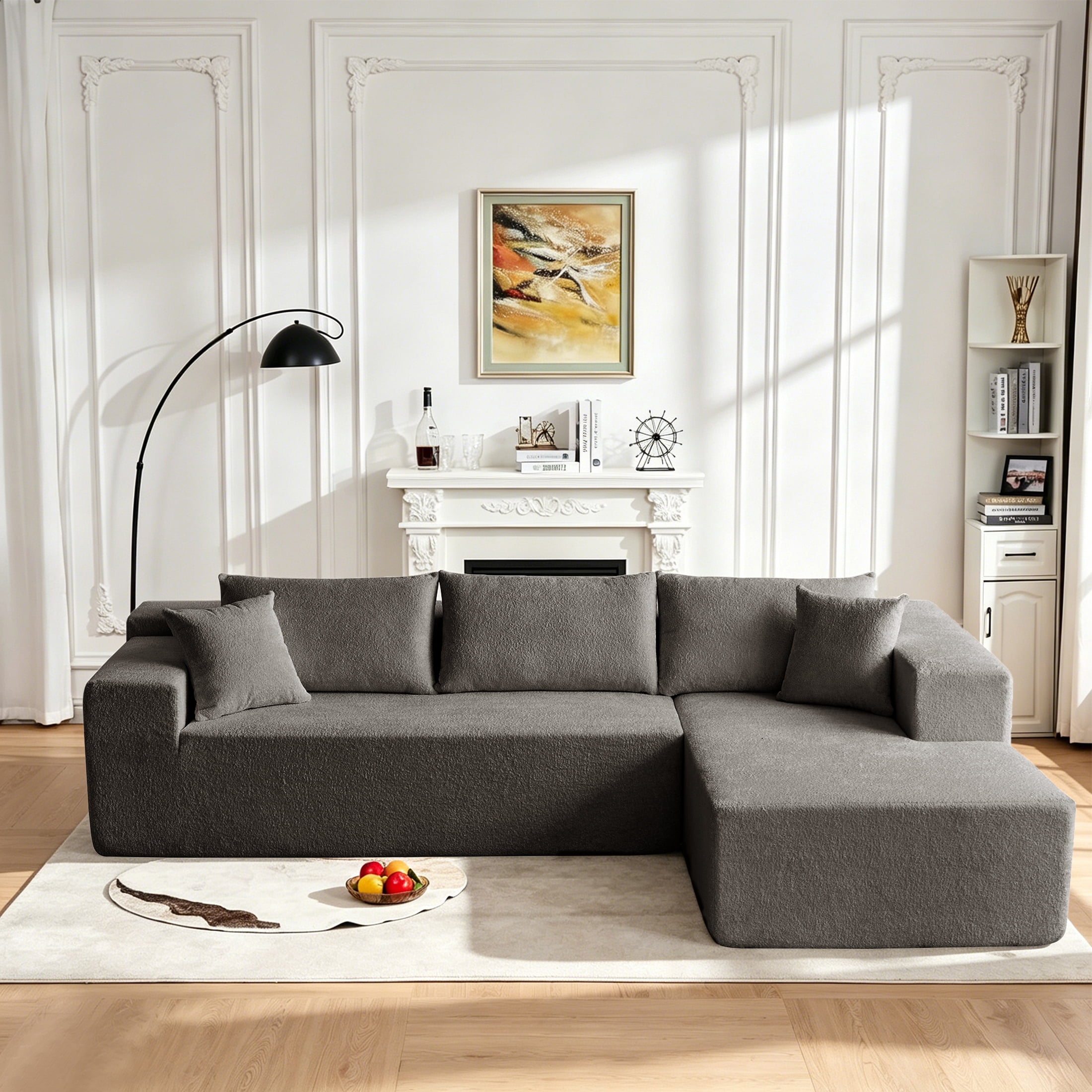 Xiweot 103" Boneless Sectional Sofa for Living Room, Memory Foam Cloud Modular Sectional Couch with Deep Seat, No Assembly Velvet L Shaped Sofa with Right Facing Chaise, Dark Gary