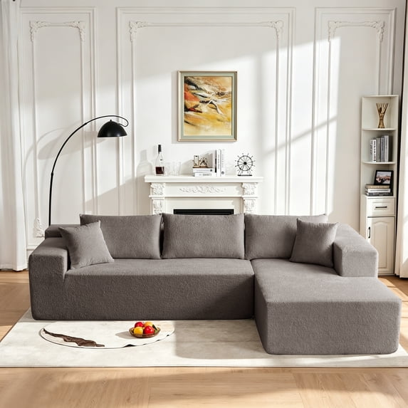 Xiweot 103" Boneless Sectional Sofa for Living Room, Memory Foam Cloud Modular Sectional Couch with Deep Seat, No Assembly Velvet L Shaped Sofa with Right Facing Chaise, Light Gary