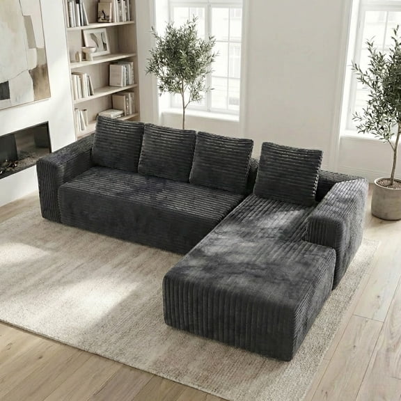 Xiweot 104" Cloud Sectional Couch for Living Room, Memory Foam Sectional Sofa with Deep Seat, Corduroy L Shaped Modular Sectional Couch with Right Facing Chaise, Gray
