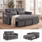 Xiweot 54" Sleeper Sofa Bed, Convertible Pull Out Couch for Living Room Apartment, Corduroy Futon Loveseat Sleeper with 2 Pillows, Adjustable Backrest & Side Pockets, Easy Assembly Gray
