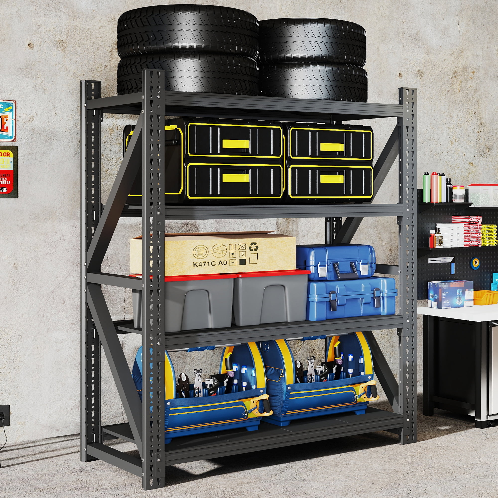 Xiweot 4-Tier Heavy Duty Metal Storage Shelving,4000lbs Capacity Adjustable Industrial Metal Shelving Unit,Freestanding Storage Rack for Garages,Warehouses,Pantry,59"W x 23.7"D x 69"H