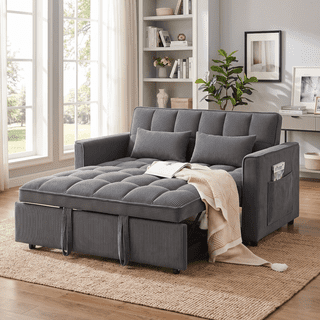 Xiweot 54" Sleeper Sofa Bed, Convertible Pull Out Couch for Living Room Apartment, Velvet Futon Loveseat Sofa Bed with Adjustable Backrest, Side Pockets, 2 Pillows, Easy Assembly (Dark Gray)