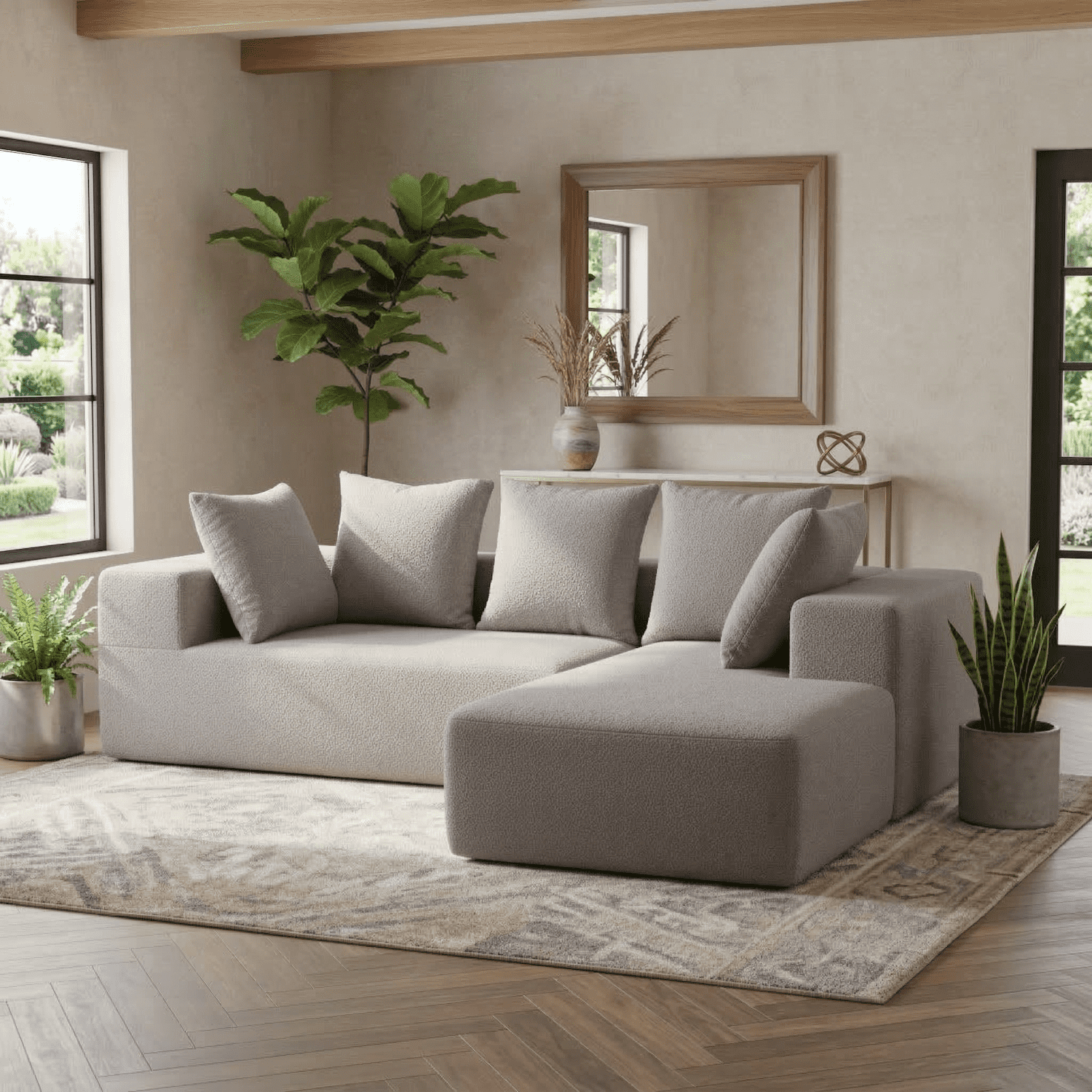 Xiweot 96" Cloud Sectional Couch for Living Room, Memory Foam Sectional Sofa with Deep Seat, Teddy Fabric L Shaped Modular Sectional Couch with Right Facing Chaise (Grey)