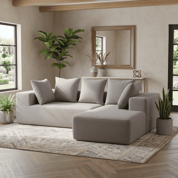 Xiweot 96" Cloud Sectional Couch for Living Room, Memory Foam Sectional Sofa with Deep Seat, Teddy Fabric L Shaped Modular Sectional Couch with Right Facing Chaise (Grey)