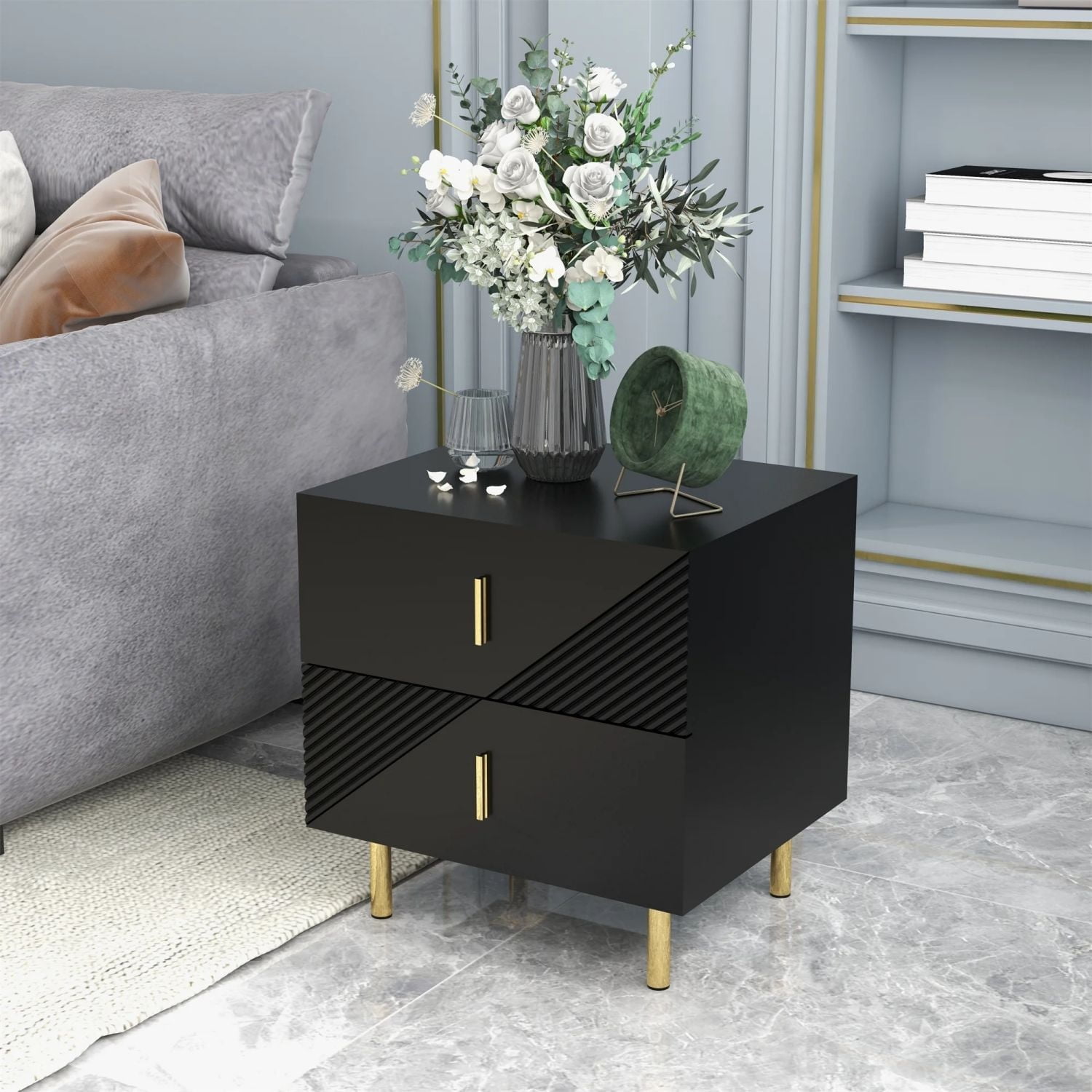 Xiweot Black Nightstand with Drawers: Nightstand Bedside Table, Black ...