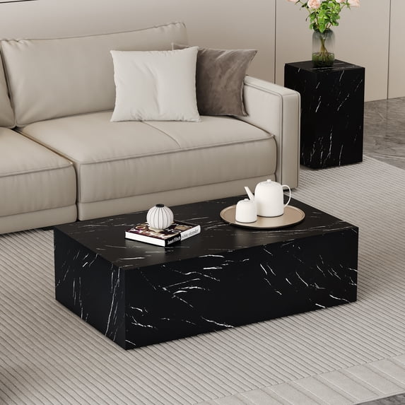 Xiweot Coffee Table for Living Room & Bedroom, Wooden Marble Texture ...