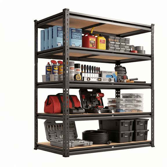 Xiweot Garage Shelving Unit Heavy Duty 2000 lbs, Garage Storage Shelves 5 Tier Adjustable Metal Storage Rack, Utility Shelves for Basement Pantry Closet Warehouse, Black 72" H x 35.5" W x 16" D