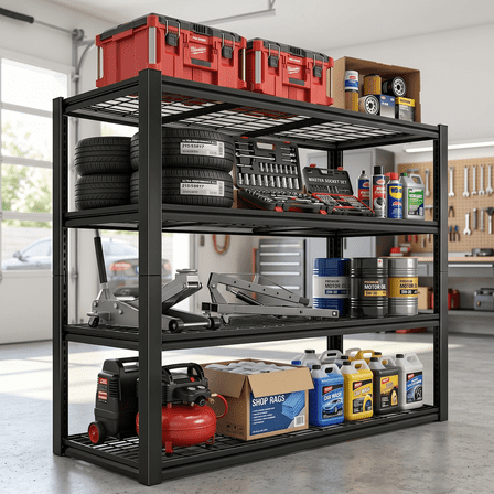 Heavy Duty Garage Shelving Unit, 4-Tier Metal Storage Shelves ...