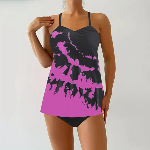 Xixinqiwan 2 Piece Tankini Swimsuits for Women Tummy Control Split Swimdress Ruched Modest Bathing Suits with Boyshort Purple 5XL