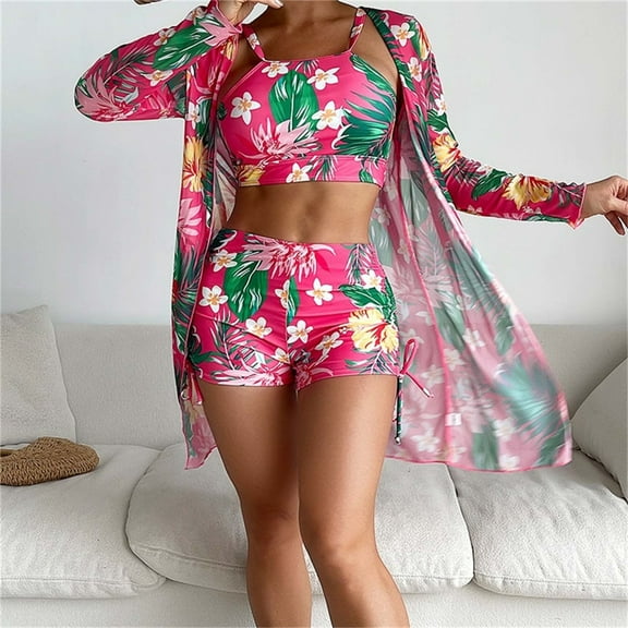 Xixinqiwan Bikinis for Women,Women High Waisted Three Piece Bathing Suit Tummy Control Swimsuits Halter Color Block Swimwear 2025