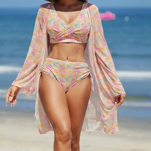 Xixinqiwan Bikinis for Women,Women's Three Piece Halter Top Triangle Bikini Set with Tie Side Bottom Sexy Swimsuit Bathing Suits