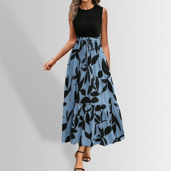 Xixinqiwan No Boundaries Dresses for Women 2025 Clearance,Women's Sleeveless Maxi Dress Tie Front Flowy Tank Dress Formal Wedding Evening Party Long Dresses