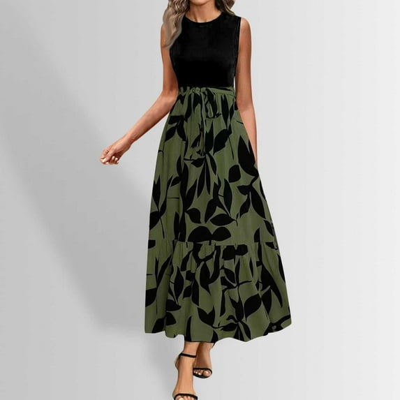 Xixinqiwan Dresses for Women No Boundaries ,Women's Sleeveless Maxi Dress Tie Front Flowy Tank Dress Formal Wedding Evening Party Long Dresses