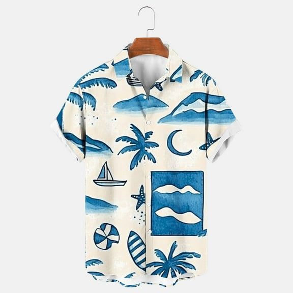 Xixinqiwan Men's & Big Men's Button Up Shirt,Men's Summer Beach Shirt Short Sleeve Button Up Wear Quick Dry Breathable Casual Hawaiian Print Top